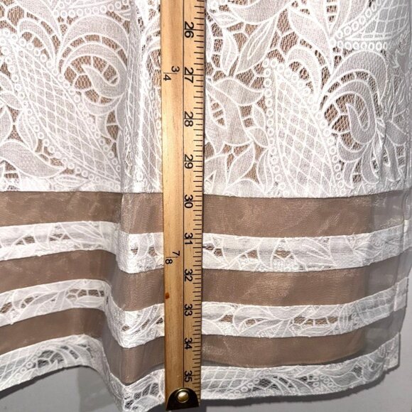 Motherhood Maternity White Lace Dress With Sheer Stripes & Short Sleeves L - Picture 11 of 12